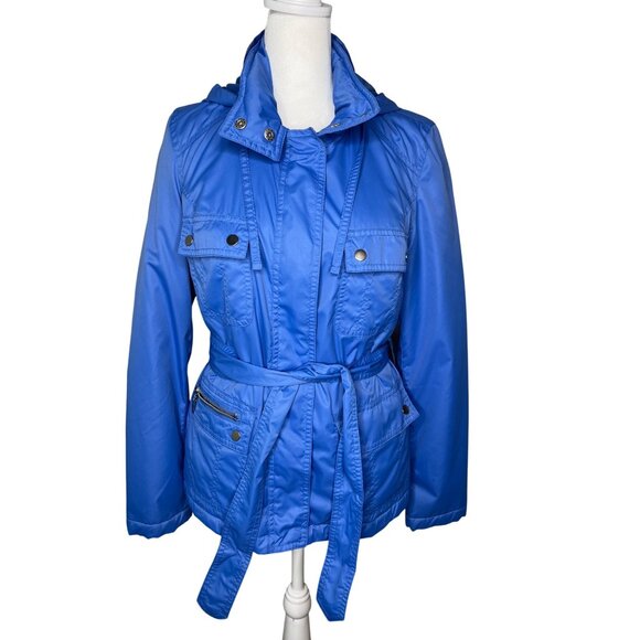 Merona Jackets & Blazers - Merona Blue Away Hooded Belted Rain Jacket With Pockets & Zipper Size Medium
